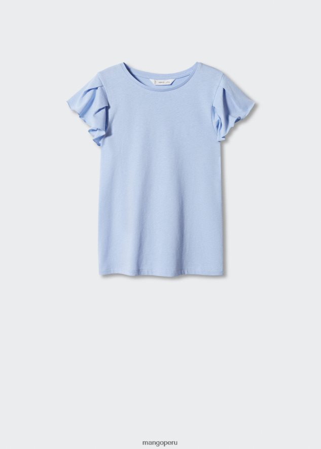 camiseta de manga corta con volantes cielo azul Mango chicas ropa TJF0T5891