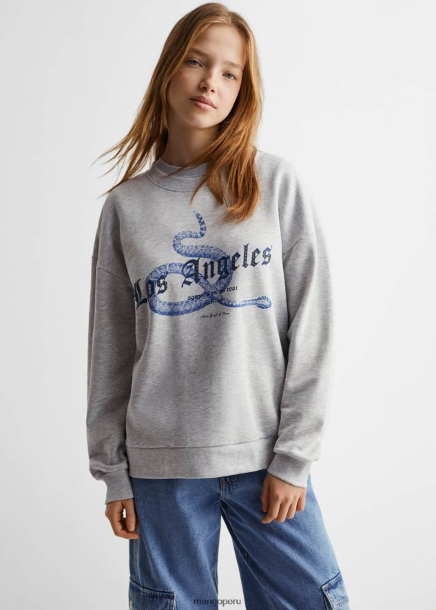 sudadera de algodón con mensaje gris jaspeado claro Mango chicas ropa TJF0T6277