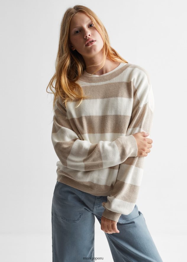 suéter a rayas en mezcla de algodón arena Mango chicas ropa TJF0T6347