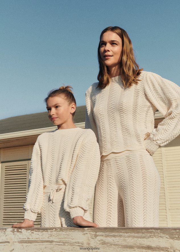 suéter de punto con mangas abullonadas blanquecino Mango chicas ropa TJF0T6292