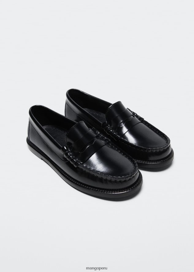mocasín de cuero negro Mango chicas calzado TJF0T6725