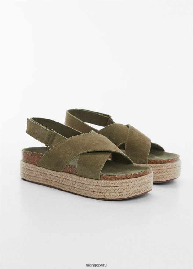 sandalias con plataforma cruzada caqui Mango chicas calzado TJF0T6737