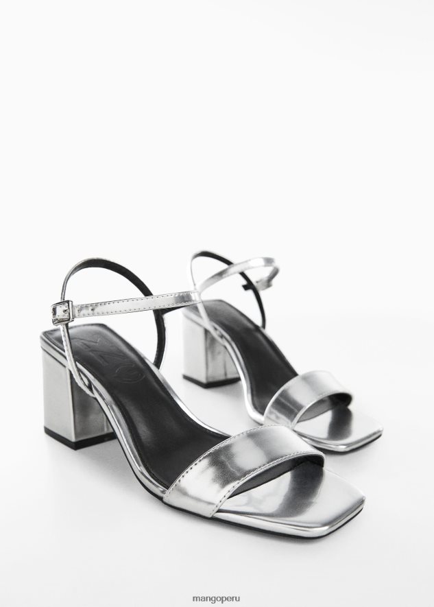 sandalias con tacón metalizado plata Mango chicas calzado TJF0T6739