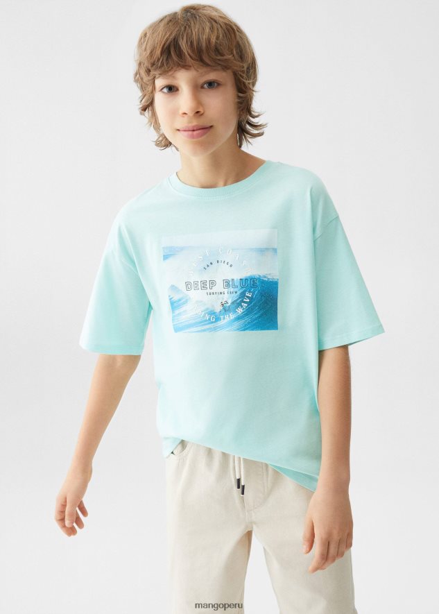 camiseta estampada en mezcla de algodón 4 turquesa Mango Niños ropa TJF0T6947
