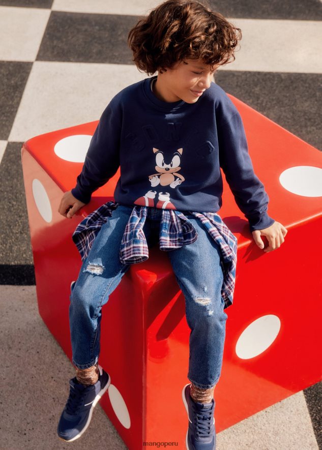 sudadera con relieve de Sonic azul marino oscuro Mango Niños ropa TJF0T7108
